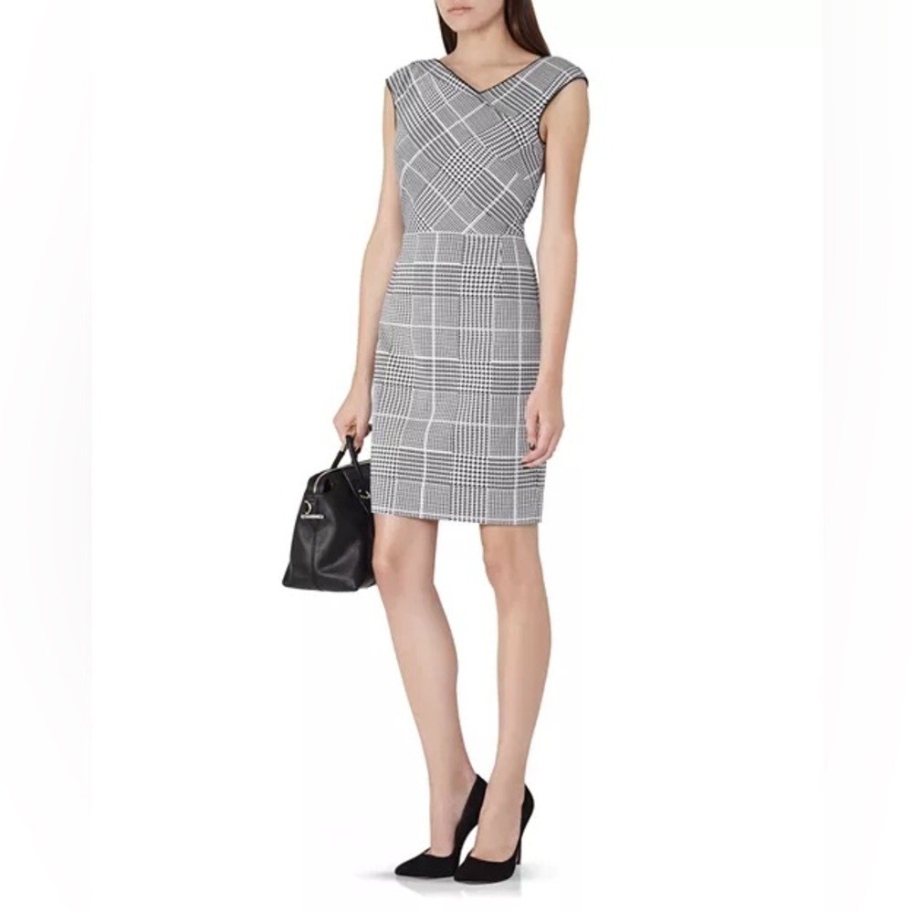 Reiss Dress Women's Size 4 US Ivory Black Houndstooth‎ Check Asymmetric Tailored - Picture 7 of 13